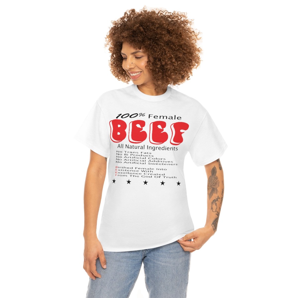 100% Female BEEF Women T-Shirt Heavy Cotton Tee - Image 3
